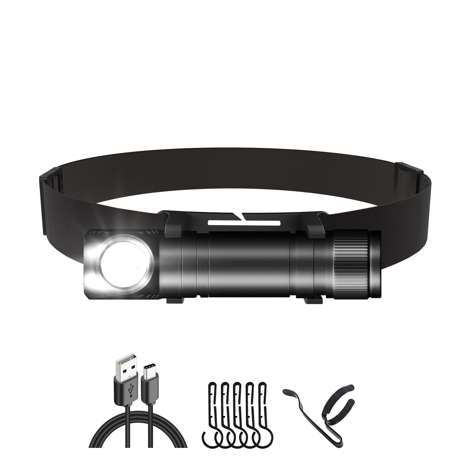XYHWPROS Lampe Frontale LED Rechargeable – 612 LM, IPX4, USB-C, 5 Modes, 1800 MAh – Pour Pêche, Camping, Rando, Casque