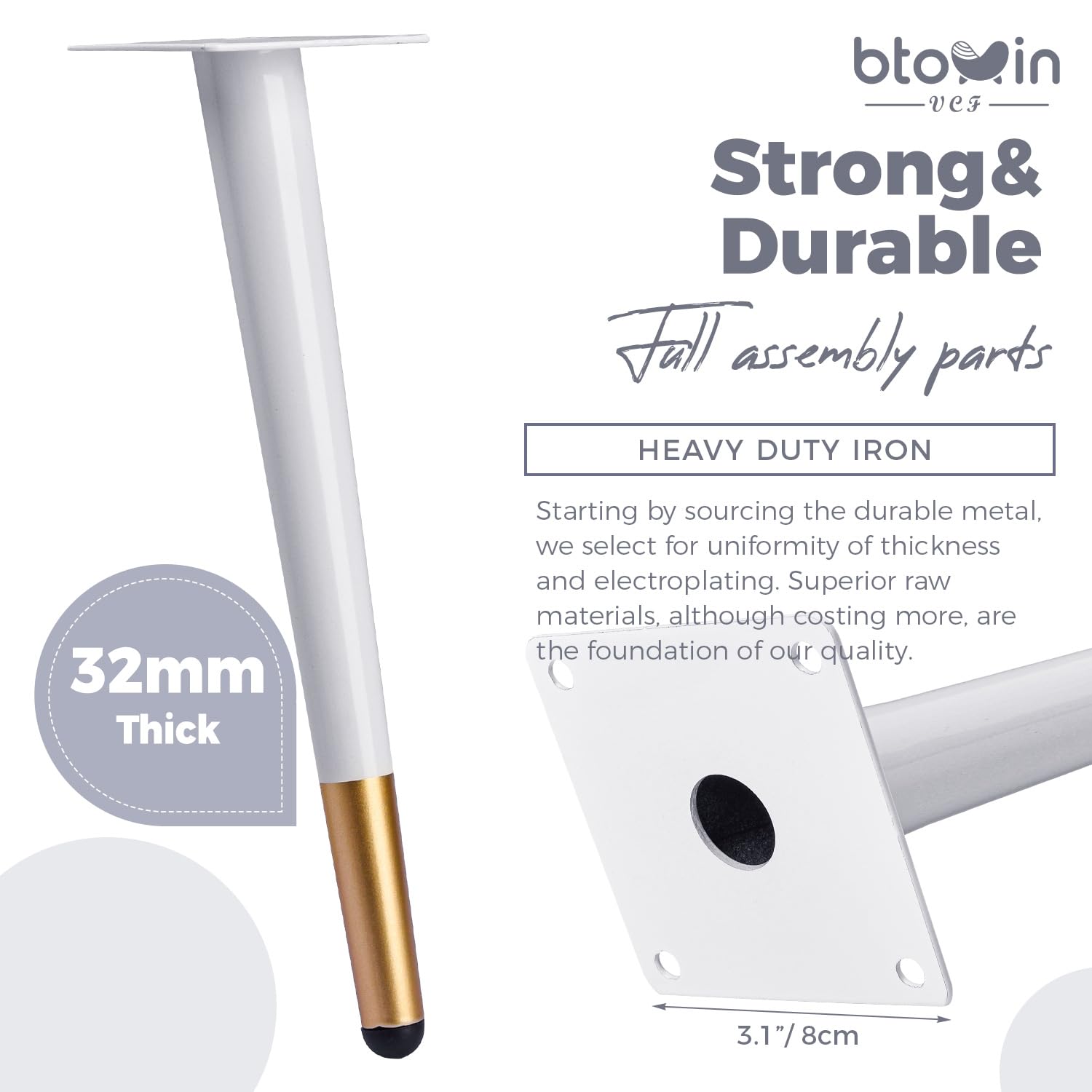 Btowin 4 Inch / 10cm Metal Furniture Legs, 4Pcs Modern Oblique Tapered Furniture Feet - Image 3