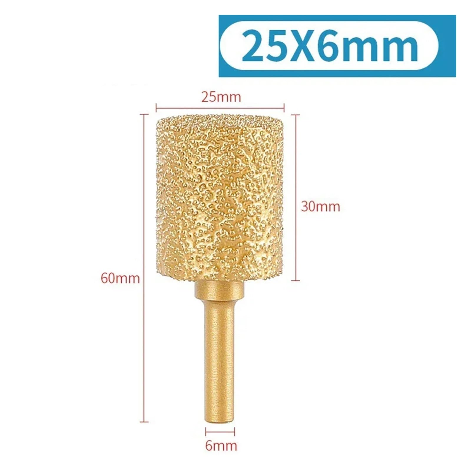 Cabezal de rectificado Cabezal de Fresa de Diamante Soldado al vacío con vástago Redondo de 6 mm, Lima Rotatoria for Piedra, Hierro Fundido Gris, Hierro dúctil, Grabado de Acero(25mm)