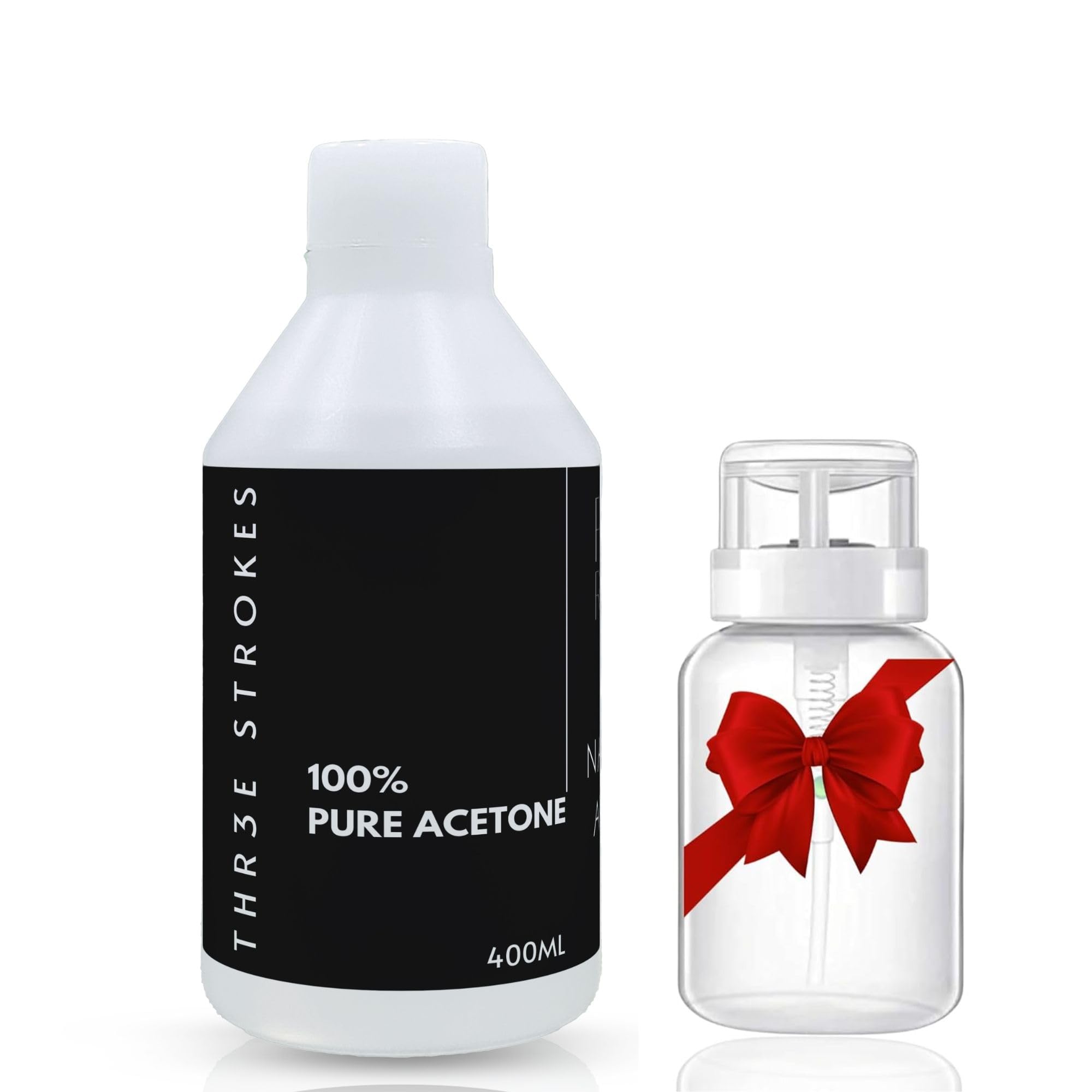 THR3E STROKES Acetone | Clear | NOT FOR MEDICAL USE | Nail Polish Remover | Nail Colour Remover | A++ Grade,400ML (PLUS EMPTY ACETONE BOTTLE)