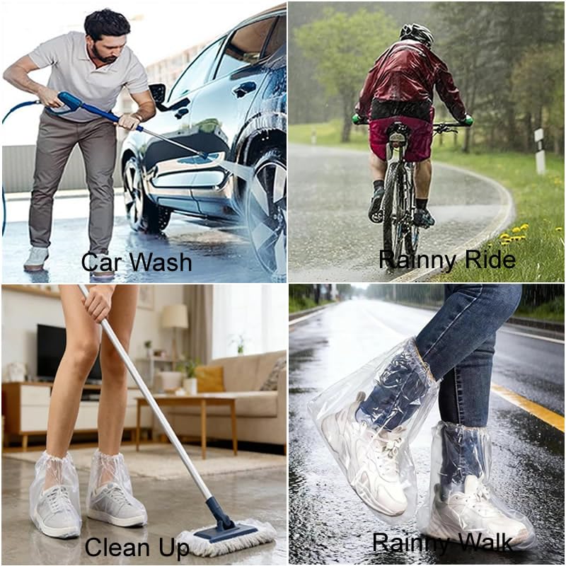 Image of 2026 New 10 Pairs Shoe Covers Boot Covers Plastic Disposable Waterproof Shoe Covers for Men and Women Rain Outdoor Indoors Overshoes (Transparent)