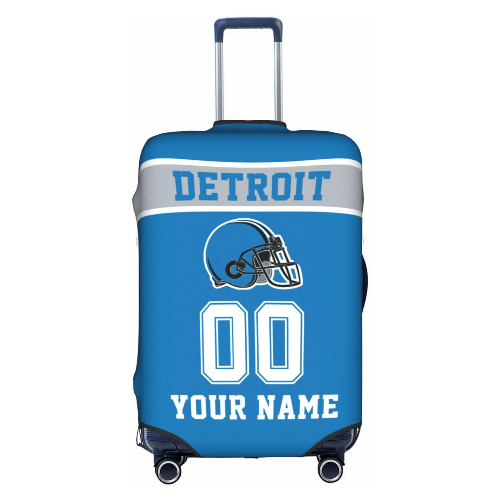 Custom Detroit Luggage Cover Personalized Football Style Suitcase Cover with Name Number Customized Washable Elastic Sports Travel Suitcase Protector for Business Vacation Gifts