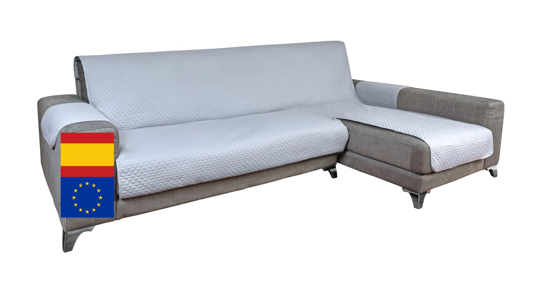Chaise Long Cheslong Reversible Sofa Cover – Left or Right Chaise Longue Sofa Cover – Washable Padded Protector Against Stains and Scratches – for Pets and Children – Made in Spain