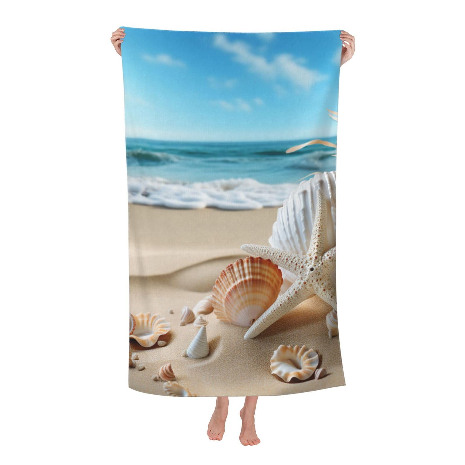 HLBSDM Seashells Sand Beach Towel 52 x 32 in Vacation Essentials Quick Dry Sand Free Pool Swim Towel Super Absorbent Bath Towels Oversized Gym Towels Travel Blanket Gift