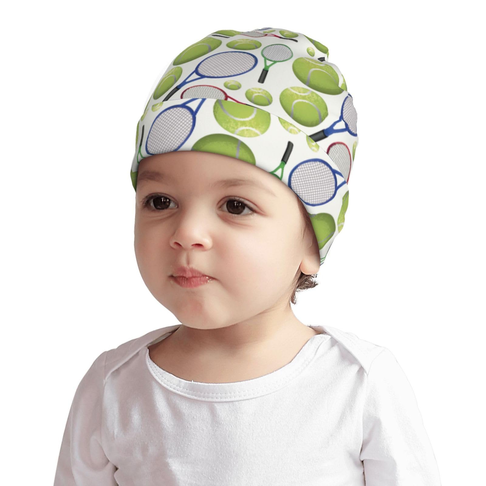 Tennis Rackets and Balls Kids Beanie Hats Warm Knit Beanie Cap Skull Caps Gifts Decor for Boys Girls White