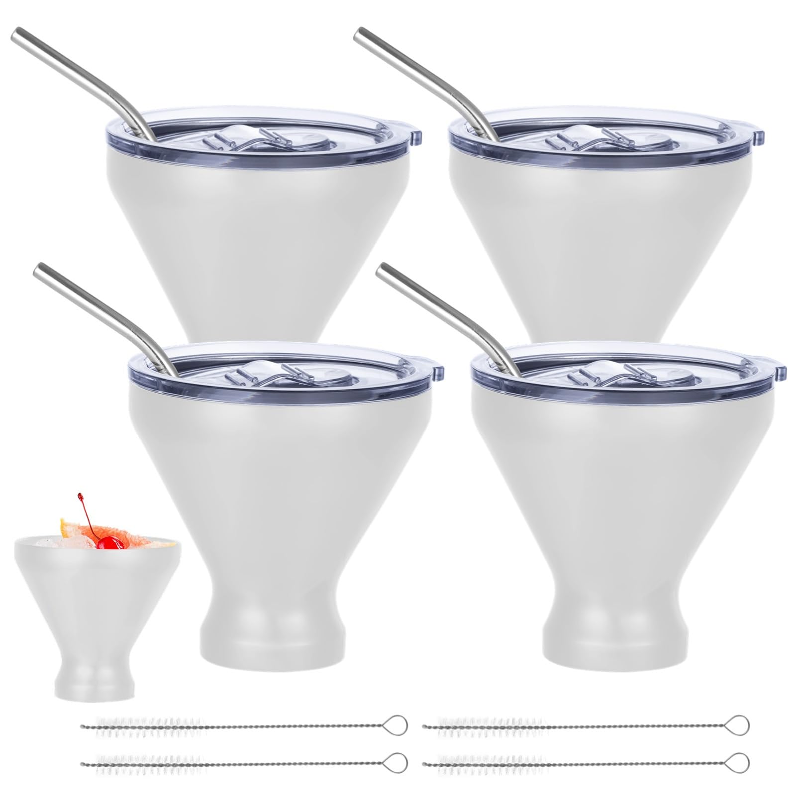 Cocktailgläser aus Edelstahl mit Deckel und Strohhalmen, doppelwandige, isolierte Trinkgläser für Margarita, 284 ml, 4 Stück