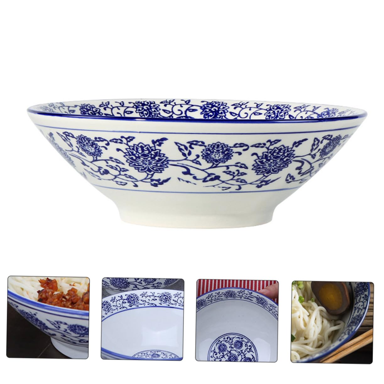 Cuenco Cerámico Esmaltado con Diseño Azul y para Servir Sopa Ramen y Ensaladas Restaurantes y Hogar Resistente y Decorativo para Diario