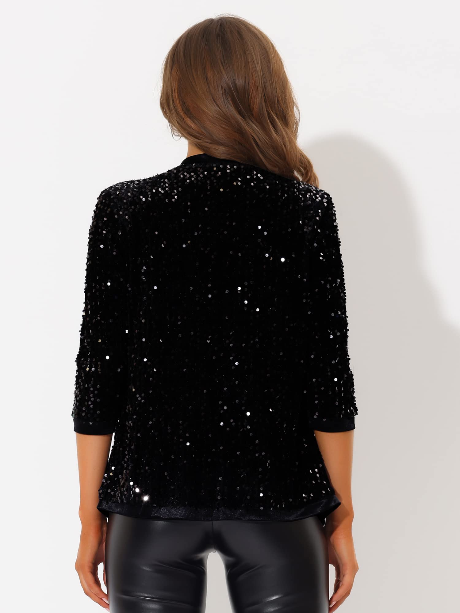 Allegra K Damen Pailettenjacke Festlich Blazer Langarm Sequin Glitzer Jacke