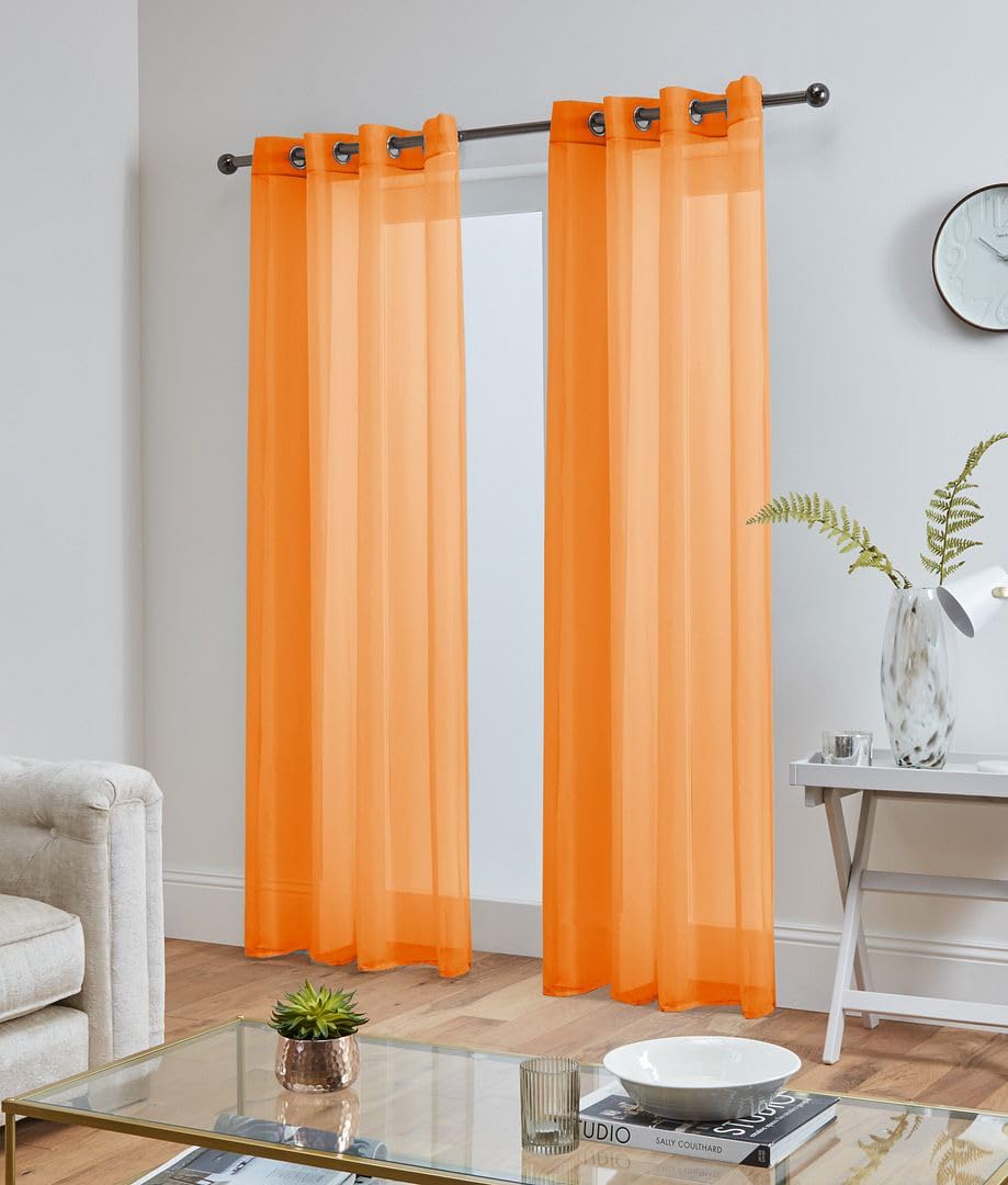 John Aird Lucy Voile Curtains - Eyelet - Pair - 2x Voile Panels (Orange, 58" Wide x 90" Drop) — image 1