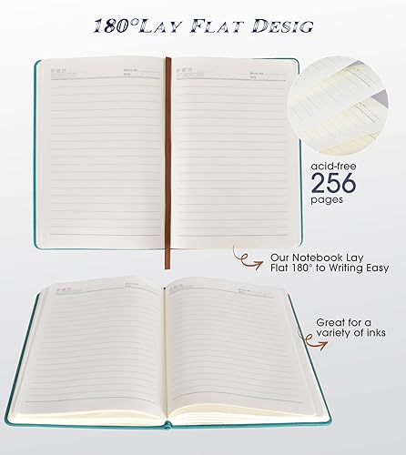 Miniatura 5 de Cuaderno diario con líneas para mujeres y hombres, 256 páginas A5, diarios de tapa dura de cuero para escribir, viajes, negocios, trabajo y escuela,