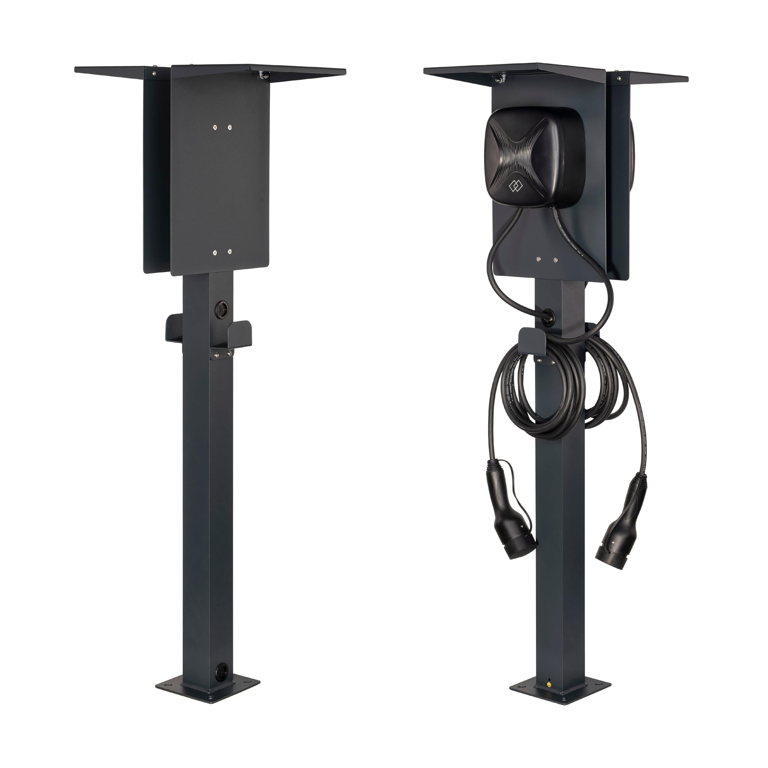 Wallbox Standfuß Doppel für 2 Ladestationen – Freistehende Standsäule aus Aluminium, Universell für Wallbox, Außenbereich geeignet (Doppel Standfuß mit Dach)