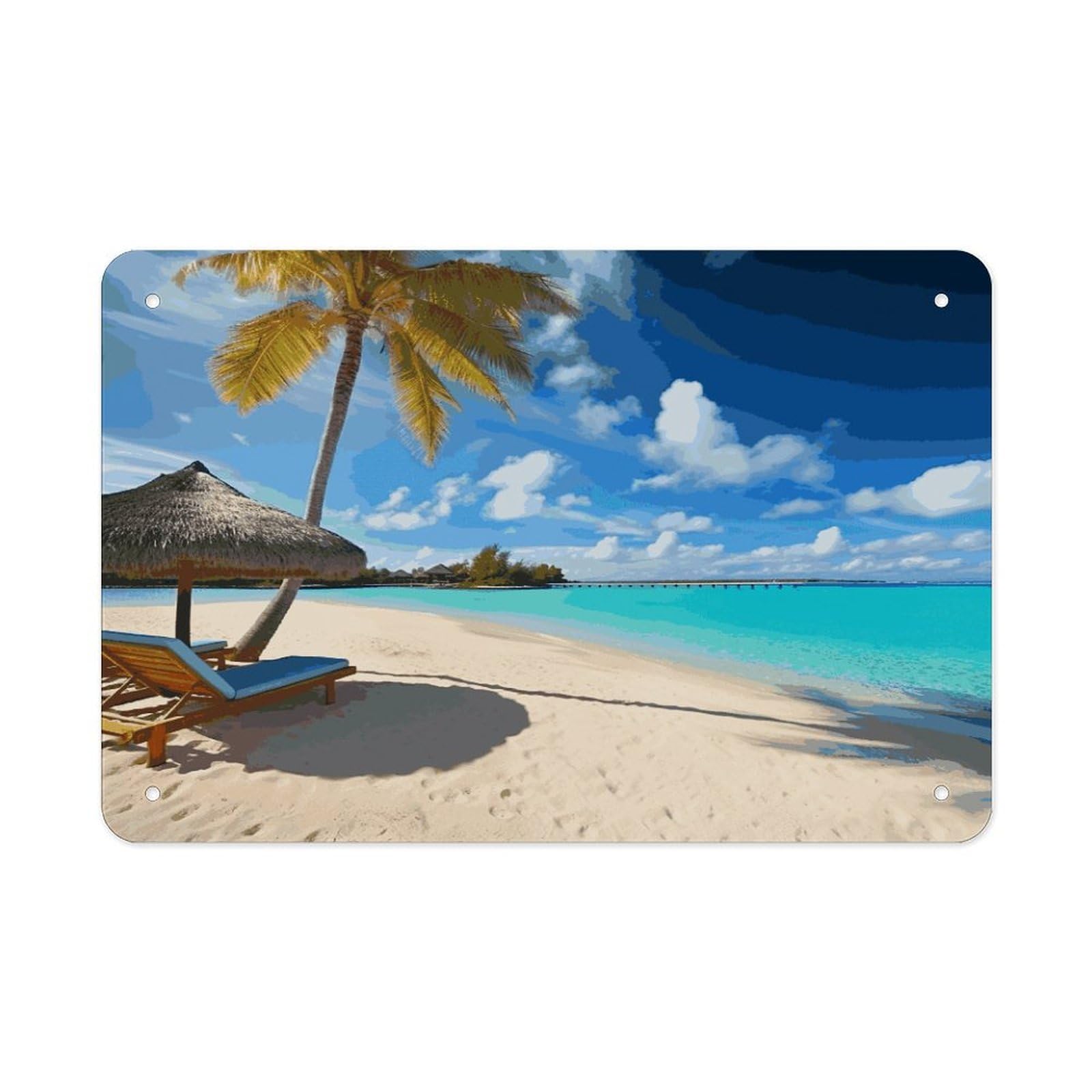 LDGSUPH Tropical Beach Metal Tin Sign Wall Art Prints Folded Edge Iron Sheet Painting with Holes for Wall Prints Decorative Picture Metal Signboard Decor Painting Wall Decor
