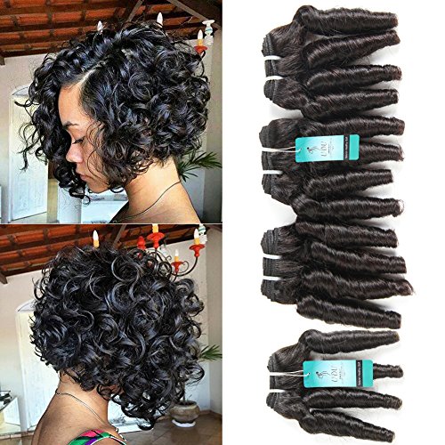 Funmi Curly Hair Weave 4 Bundles, Brazilian 8A Short Curly Weave Funmi Hair Bundles Aunty Funmi Hair Bouncy Curls Human Hair Short Bob Style Hair Bundles 50G/PC (8 8 8 8)