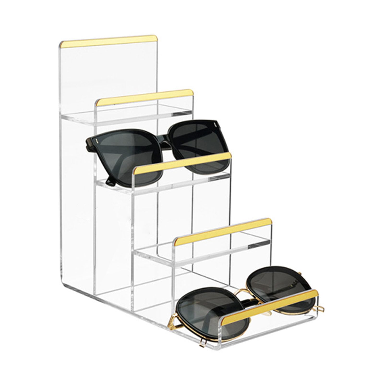 Woedpez Clear Acrylic Tiered Display Stand with Gold Trim for Jewelry Accessories Store Countertop Showcase Acrylic Jewelry Organizers Tiered