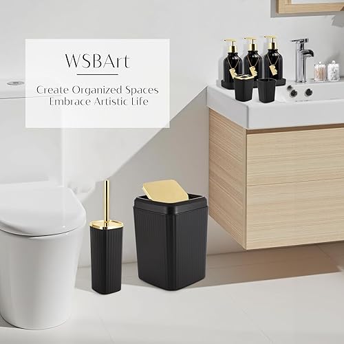 Miniatura 2 de Juego de accesorios de baño de 17 piezas, accesorios de baño negros, cepillo de inodoro, basura, dispensador de soporte Qtip y dispensador de jabón