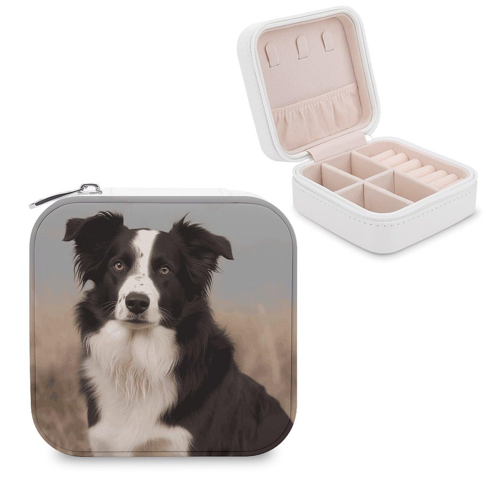 VstaDank Border Collie Jewelry Box for Women Custom Travel Jewelry Case Personalized Travel Jewelry Boxes Small Portable Jewelry Organizer Box for Rings Necklaces Bracelets Earring