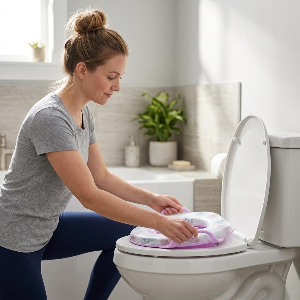 Inodoro infantil Soft con asas, reductor de inodoro con estampado de Disney Stitch, asiento cómodo y antideslizante, fácil de limpiar.