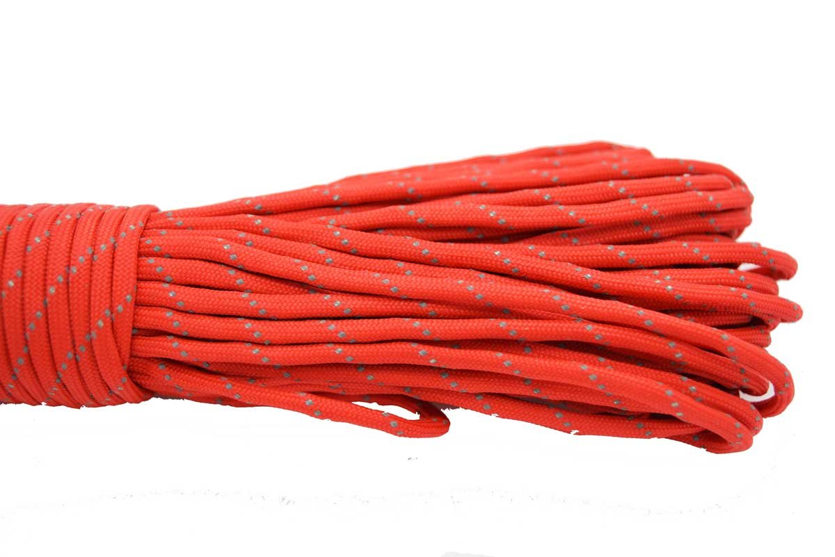 100FT Reflective Paracord 550 - 7 Core Strand Orange Red Survival Parachute Cord 4mm