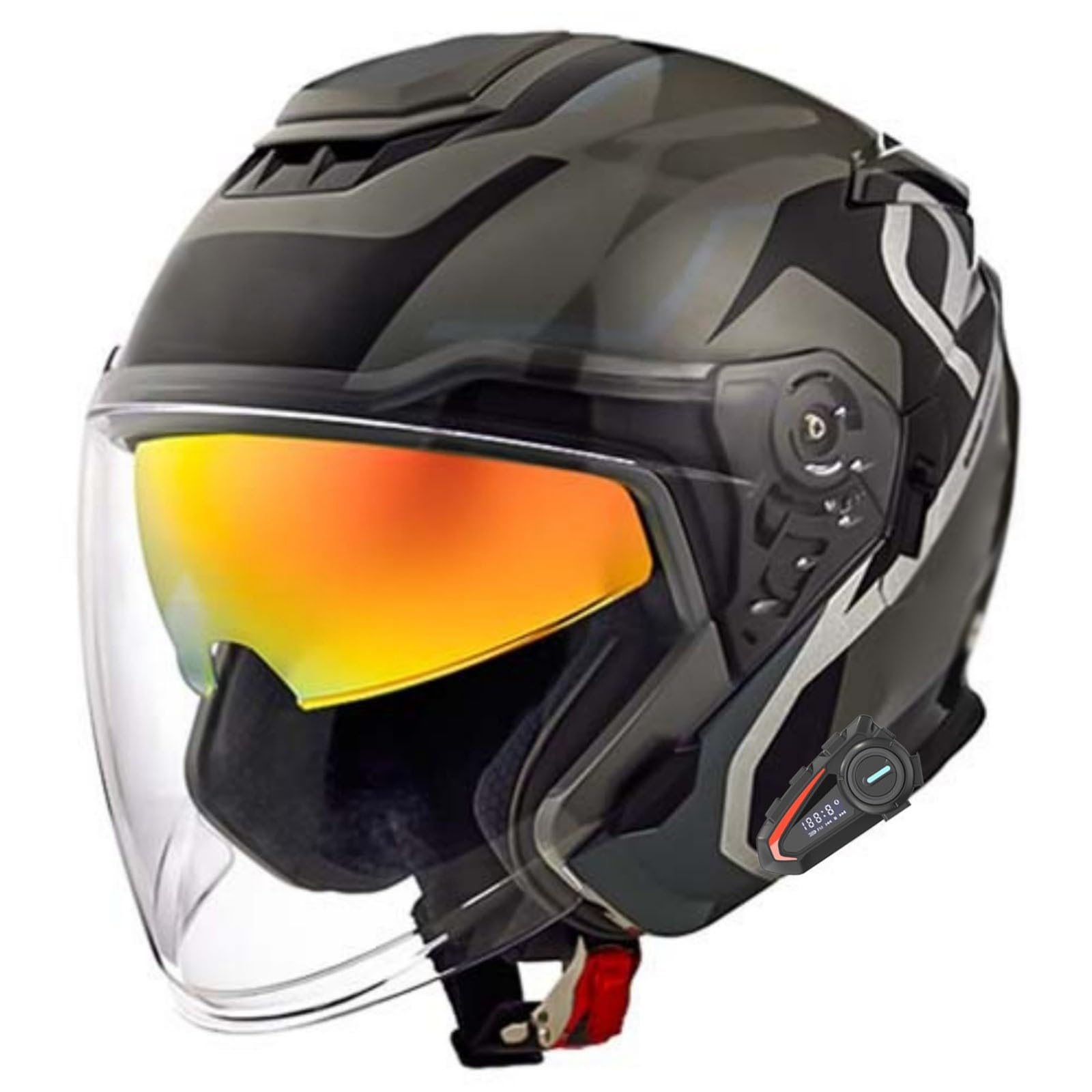 Casco De Moto Jet, Medio Casco con Visera, Casco De Ciclomotor con Bluetooth, Apto para Conducción En Carretera, Homologado Según ECE 2206, Unisex