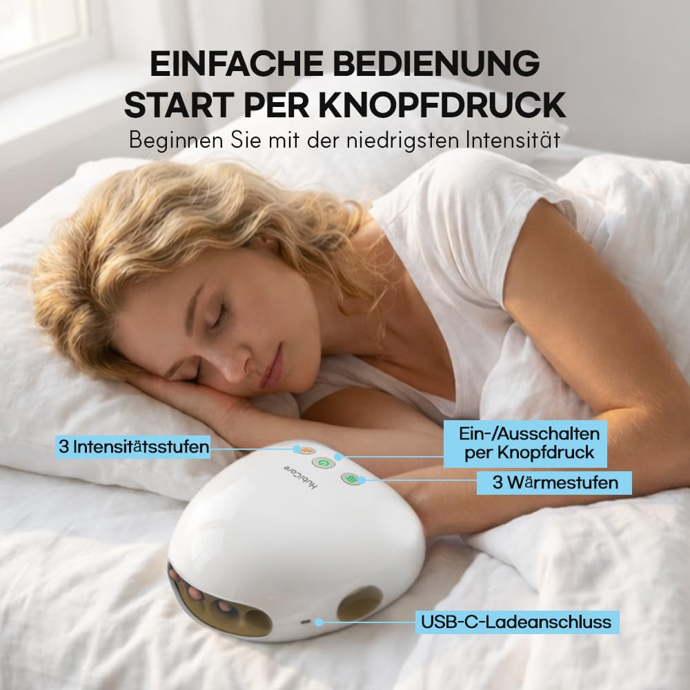 HubiCare kompaktes Handmassagegerät mit Wärme und Luftkompression, kabellose Handmassage für Hände, Finger und Handgelenk, 3 Modi, 3 Intensitätsstufen, USB-C Aufladung