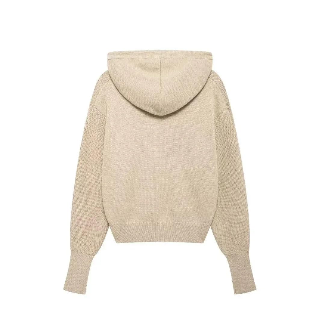 Damski zimowy sweter w jednolitym kolorze długie rękawy sweter z kapturem topy eleganckie damskie dzianinowe swetry