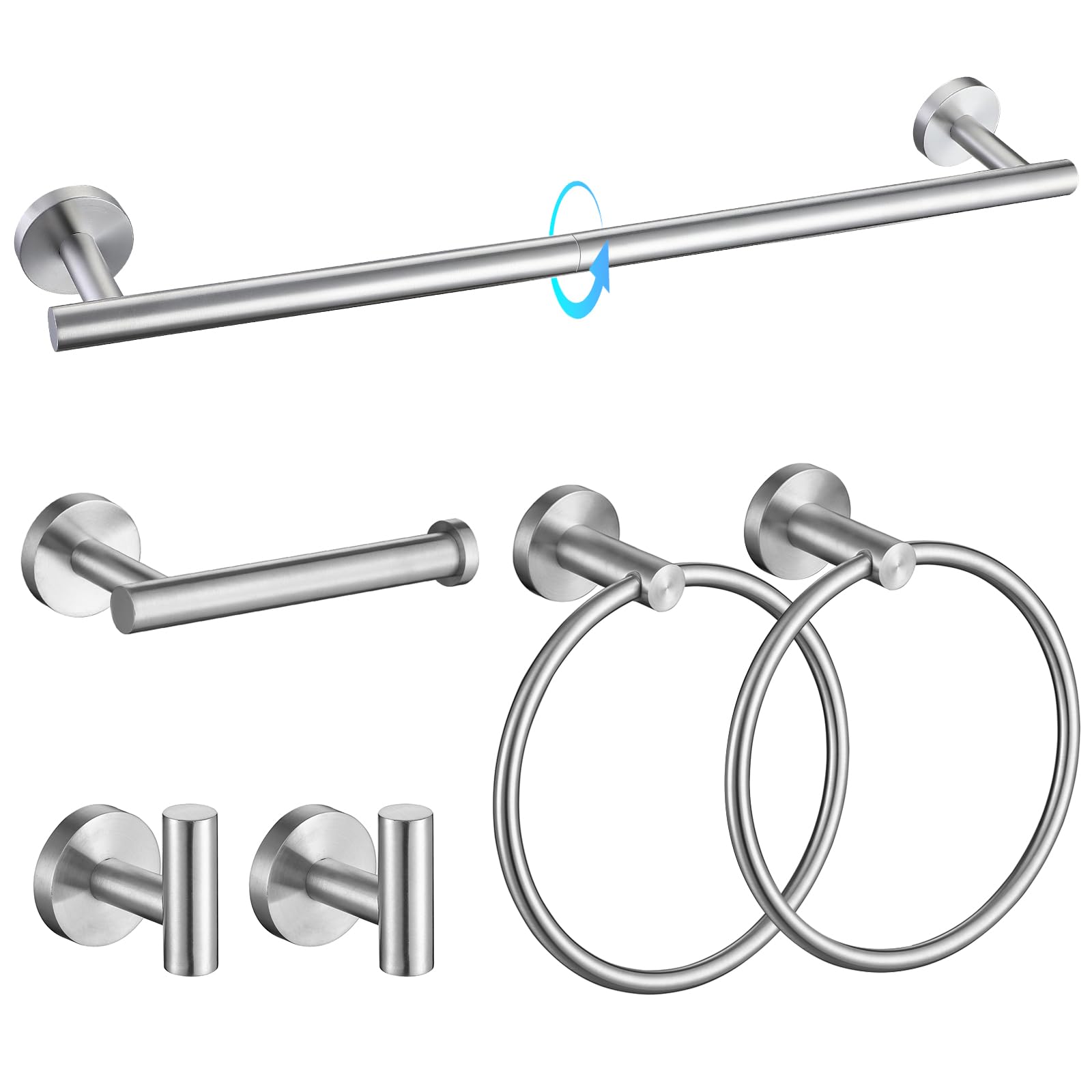 TQKAG Brushed Gold Bathroom Hardware Set 6-Piece Bathroom Accessory Set 23.6 Inch Round Stainless Steel Towel Bar Set Wall Mounted — Amazon image 22