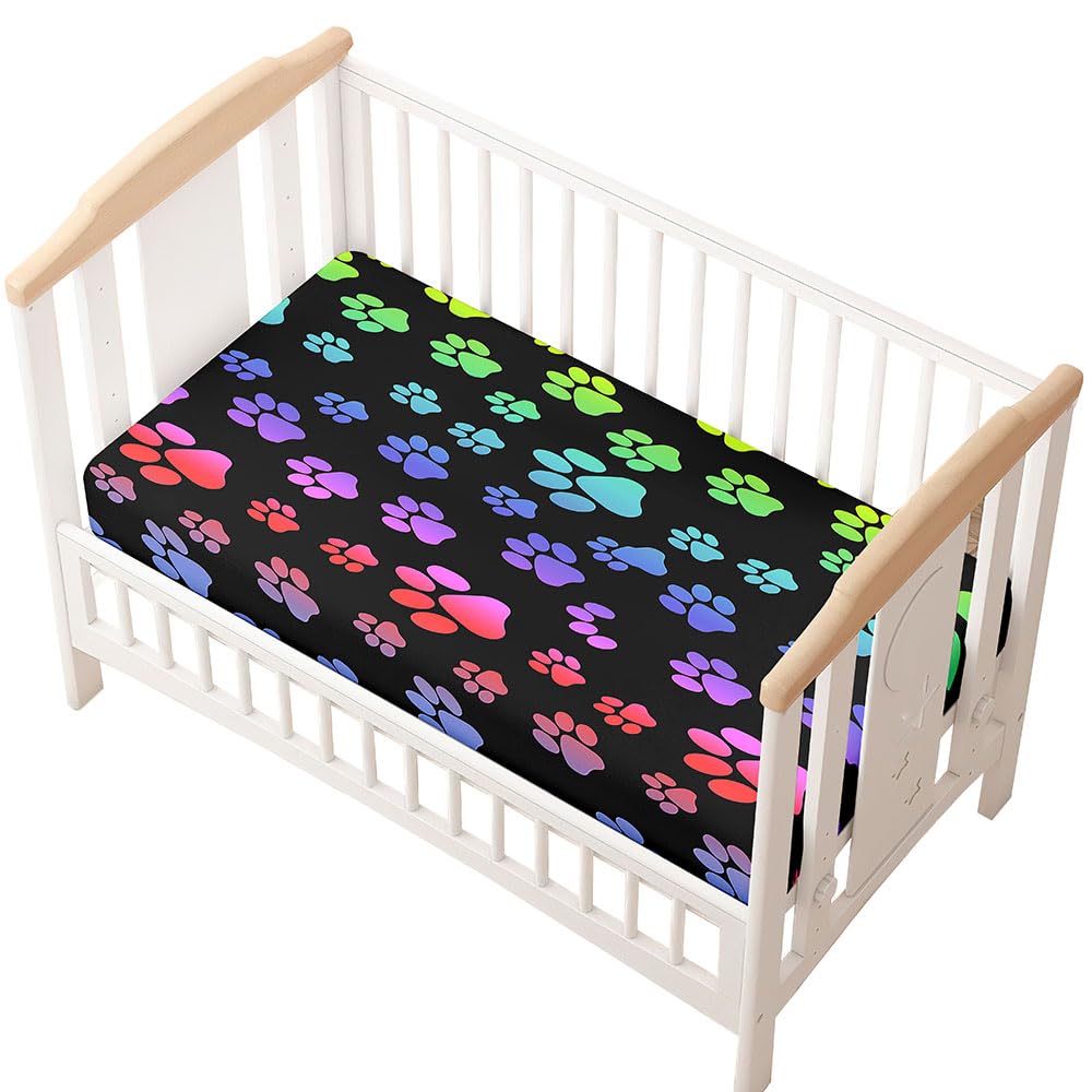 Odot Cot Bed Sheets, Animal footprints Print Bedside Cribs Fitted Sheets, Baby Bed Sheets Microfiber Cot Bed Mattress Protector, Bassinet Sheets, Easy Care Soft and Dureable (Gradient,55x90 cm)
