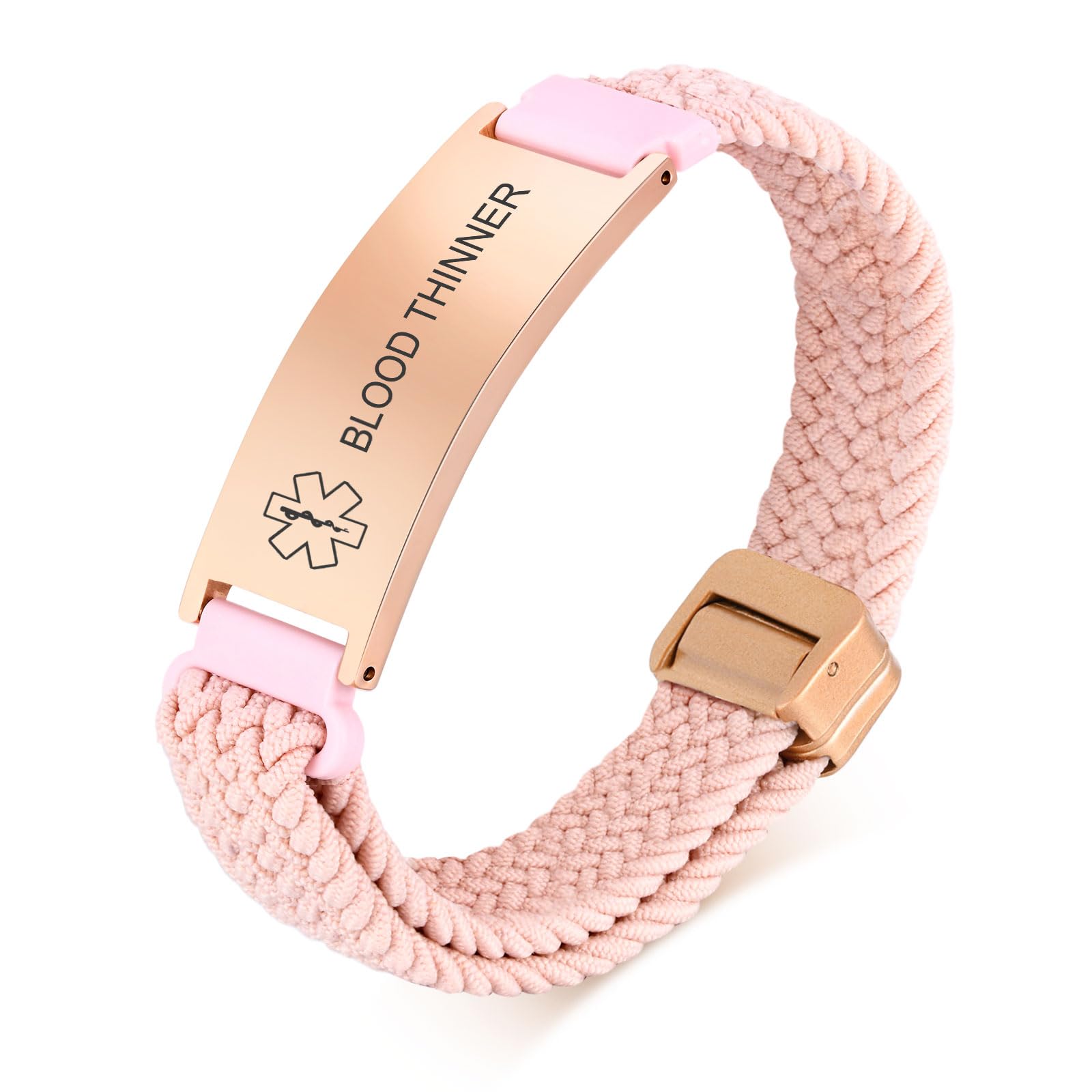 VNOX Medical Alert Id Bracelet for Men Women, Custom Engraving Elastic Braided Stretchy Loop Emergency Survival Medic Bracelets Wristband Loop Band with Removeable Tag
