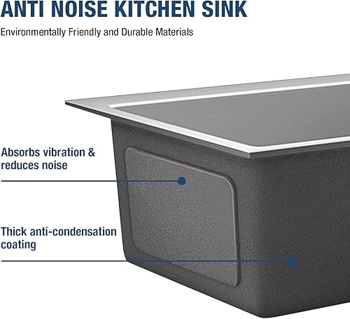Miniatura 4 de DuyviSteil Fregadero de cocina versátil de acero inoxidable de 24 pulgadas, montaje superior o descendente, preparación de barra individual para