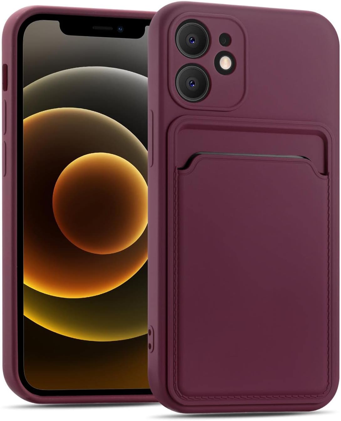 Verco Mobile Phone Case for iPhone 12 Silicone Mobile Phone Cover with Card Slot Thin Protective Case for iPhone 12 Case - Raspberry Purple