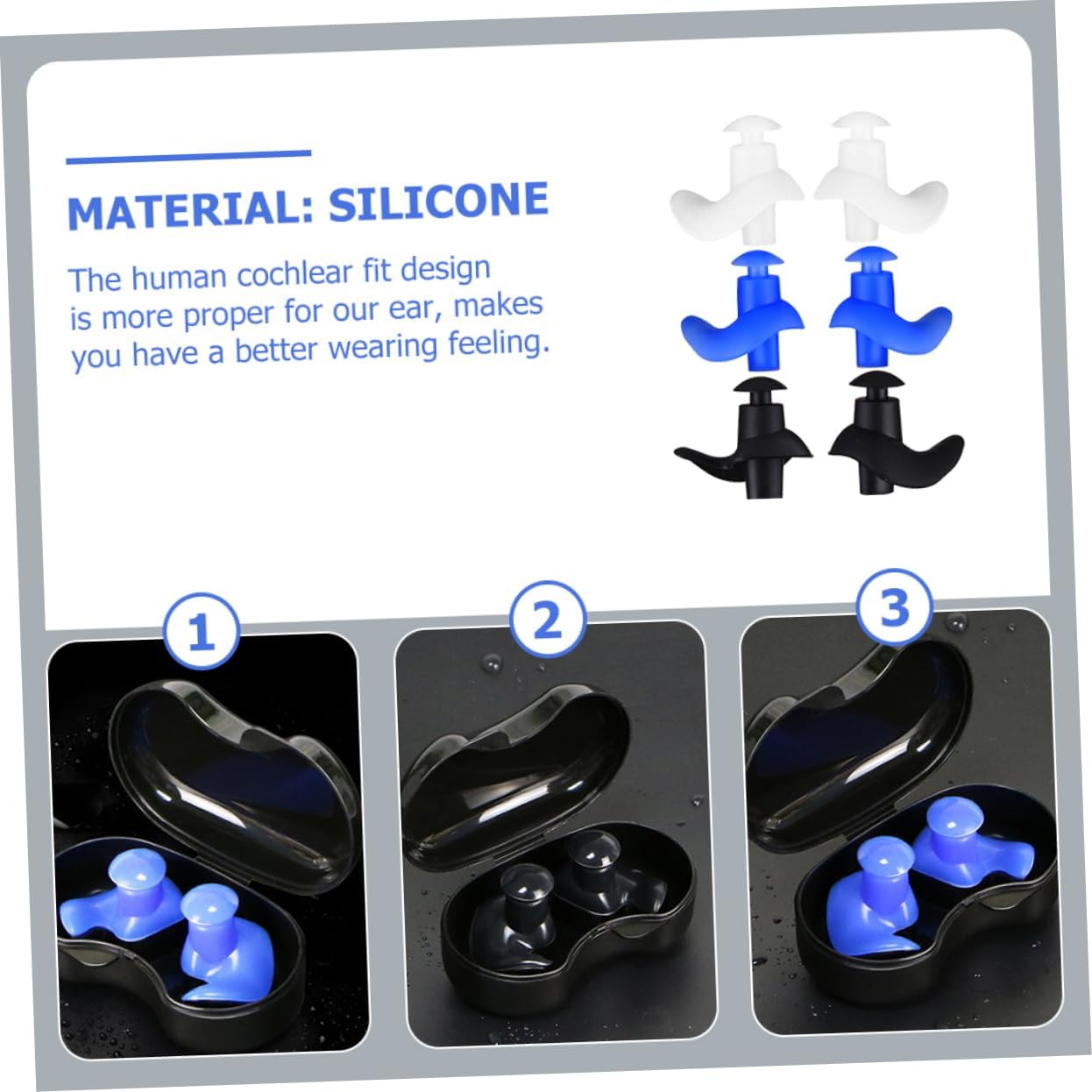 3pairs Silicone Swimming Ear Plugs Reusable Earplugs for Adults Boys and Girls Compact Design Markings for Easy Use Safe Allergy Ear