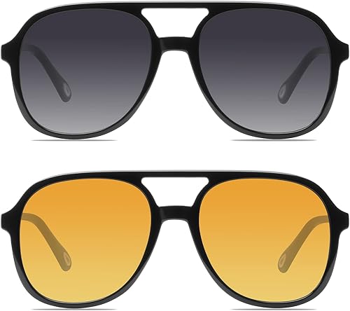 YDAOWKN Gafas de sol estilo aviador cuadradas retro para mujer y hombre, estilo vintage de los años 70, lentes de sol de doble puente