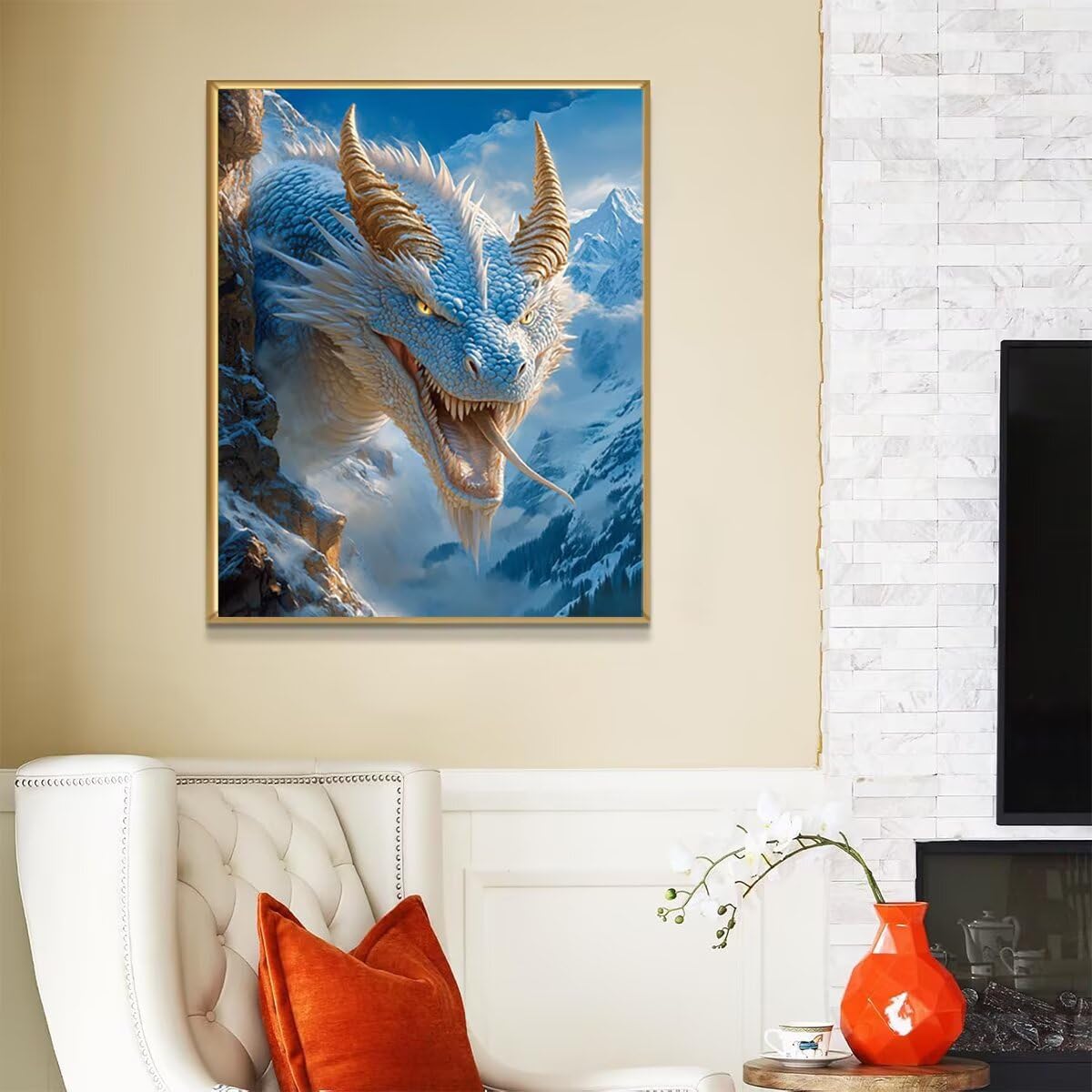 Dipingere con i Numeri Drago, Paint by Numbers Adulti Nevicare, Fai da te Creativi Adulti Quadri da Dipingere Numerati Kit per Decorazione Della Parete di Casa, Regalo 100x135 cm Senza Cornice 17-I