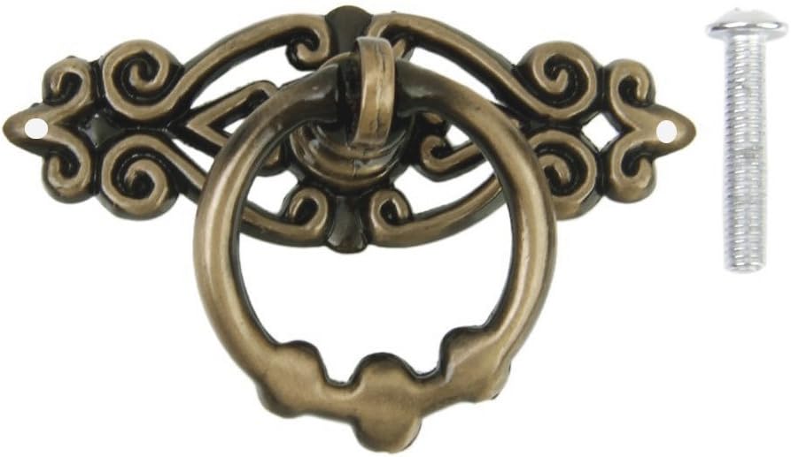 Ring Pull Handles, 10pcs Vintage Kitchen Cabinet Cupboard Dresser Door Drawer Ring Pull Handles Knobs (Antique Brass)