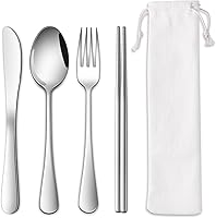 DEHOVKitchen Reusable Travel Utensils Set with Pouch - Portable Camping Silverware: Knife, Spoon, Fork, Chopsticks for Picnic & Outdoor Dining