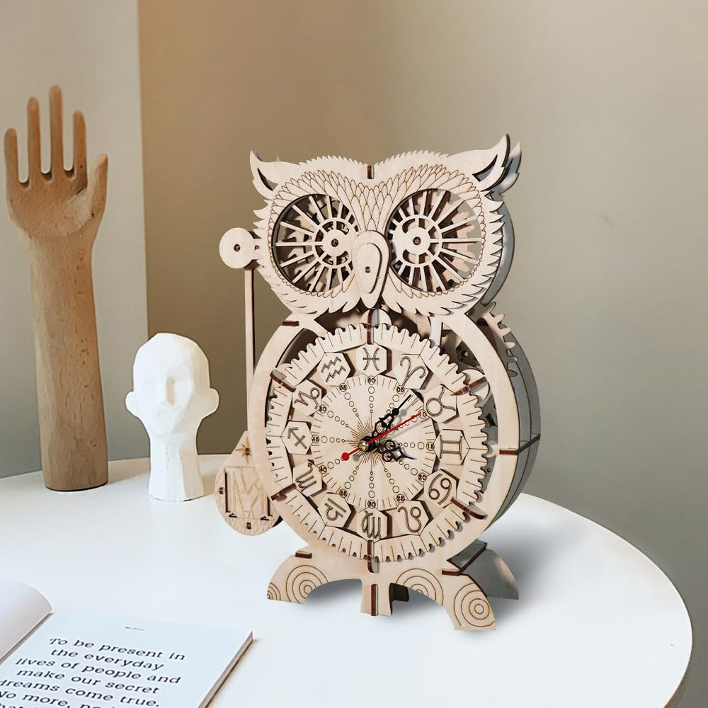 LUFEIS Owl Clock, 3D Wooden Puzzle with Clocks - Image 4