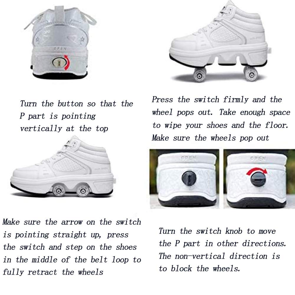 Patins A roulettes Reglables,Deform Wheels Skates Roller Shoes Casual Sneakers Walking Skates Hommes Femmes Runaway Patins à Quatre Roues,A-42