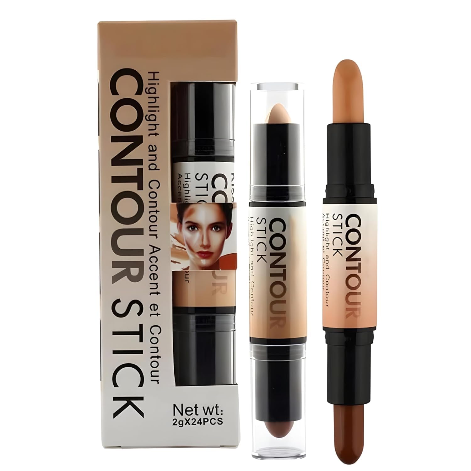 Hazzu 2 in 1 Highlight and Contour Stick, Dual-Ended Concealer, Color Corrector, Matte Finish, Cream Form, Multicolor, Full Coverage, Body Shading Makeup-image-21