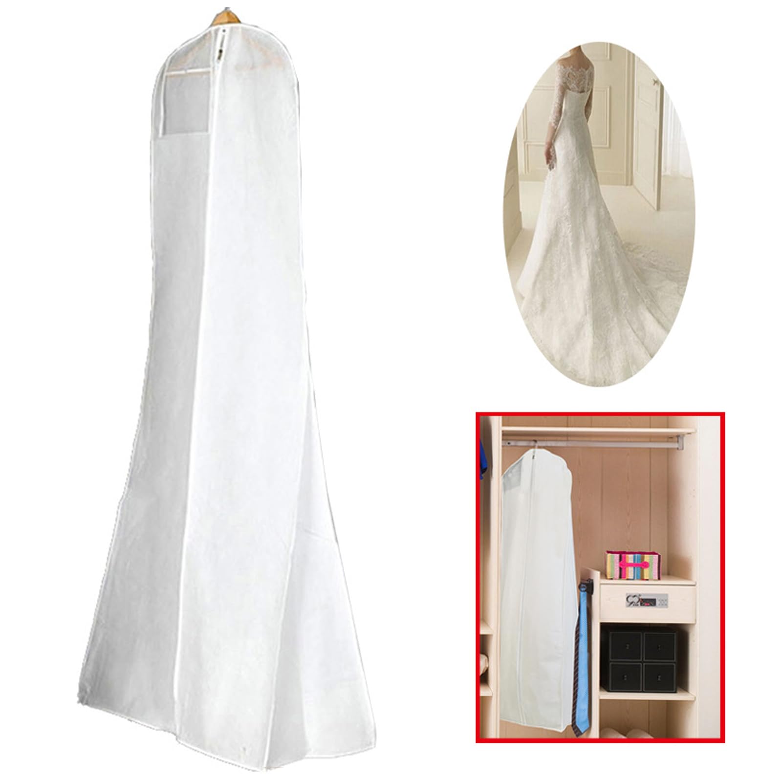 Housse De Protection Pour Robe Longue - 2 Pièces 180x60cm, Fermeture Éclair - Pour Robe De Mariée, Costume, Manteau