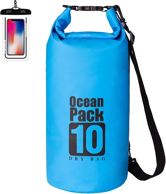 Yearnlife Waterproof Dry Bag 10L with Phone Dry Bag and Adjustable Straps for Kayaking/Boating/Canoeing/Fishing/Rafting/Swimming/Camping/Snowboarding