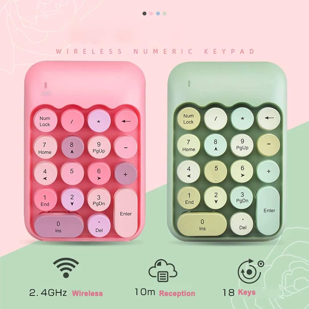 Onlywe 2.4G Wireless Number Pad,Portable Cute 18-Round Key Keypad Financial Accounting Numeric Keypad Keyboard for Laptop,PC,Desktop,Notebook,etc with USB Receiver(Pink Keypad only)