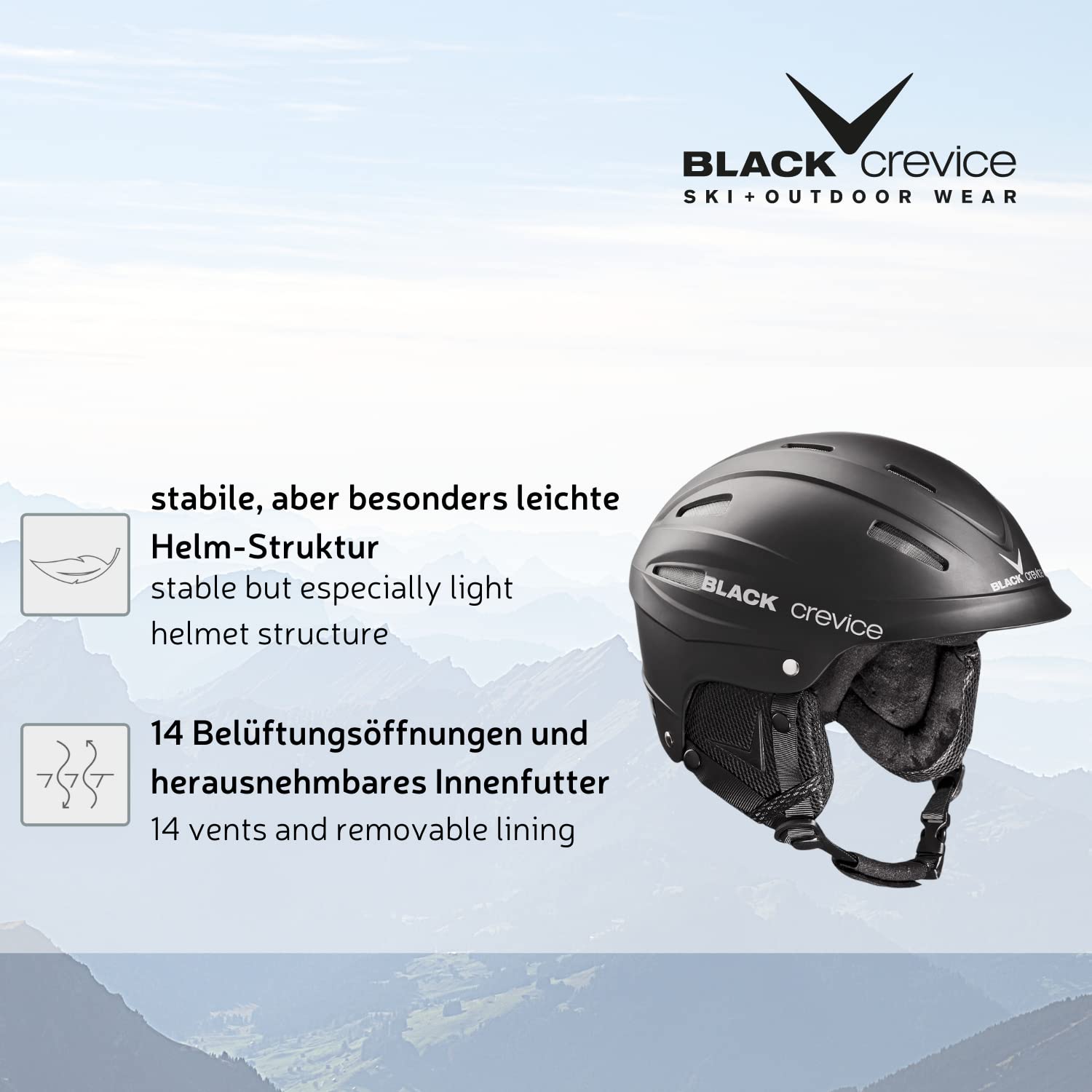 BLACK CREVICE Ischgl Casco de esquí Prueba de Golpes Transpirable Tamaño Ajustable