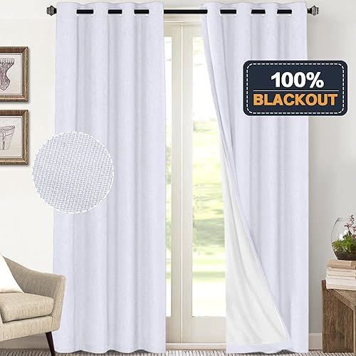 Miniatura 128 de PrinceDeco Cortinas opacas 100% para dormitorio, cortina de lino para puerta corrediza de cristal, cortinas opacas extra anchas con ojales Arena