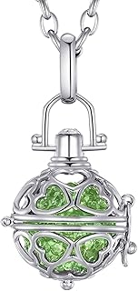 Collar de Acero Inoxidable 70 cm con Colgante corazón-Bola y Bola de resonancia Ø 16 mm para Damas en Bolsa para Joyas