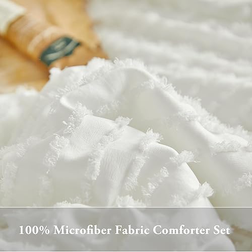 Miniatura 5 de WARMDERN Juego de edredón tamaño King, edredón blanco bohemio a rayas, edredón ligero de microfibra alternativa al plumón, juego de ropa de cama