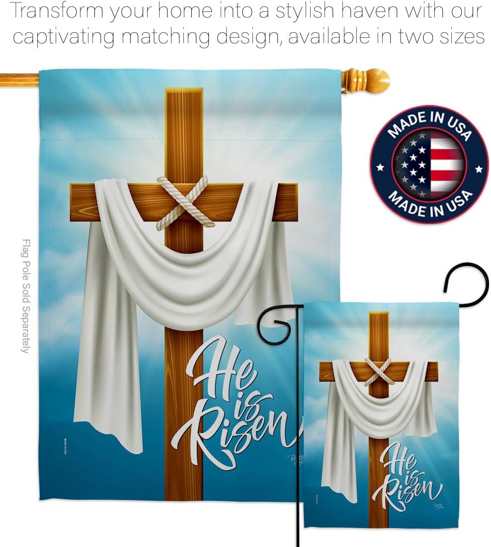 Breeze Decor He is Risen Garden Flag Religious Faith Hope Grace Peace Dove Christian Religion Easter House Decoration Banner Small Yard Gift Double-Sided, Made in USA