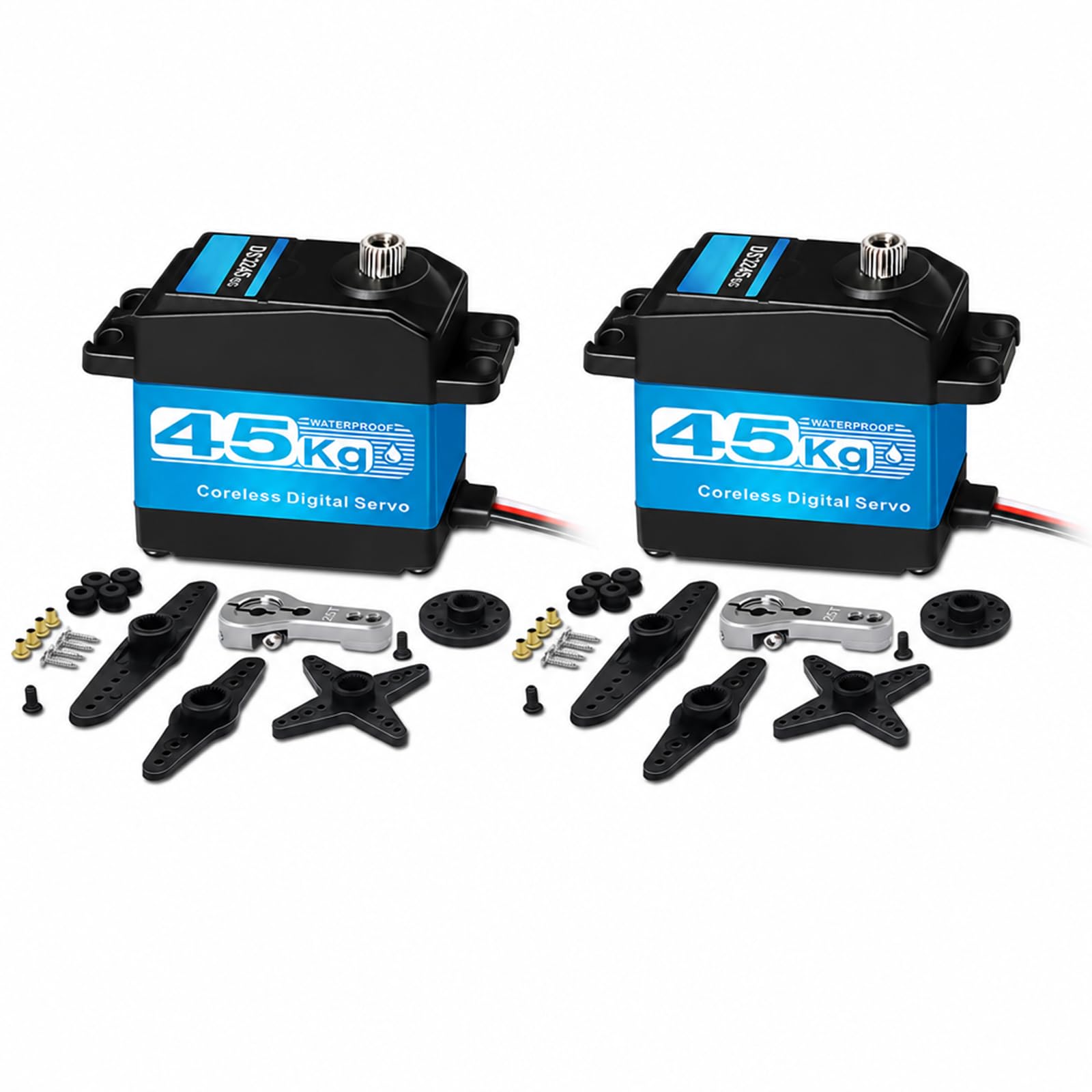2 confezioni di servomotori per sterzo RC Coreless da 45 kg, 8,4 V, in acciaio inox, a basso profilo, impermeabili, per auto in scala 1/8 1/10 1/12, robotica fai da te, 270 gradi