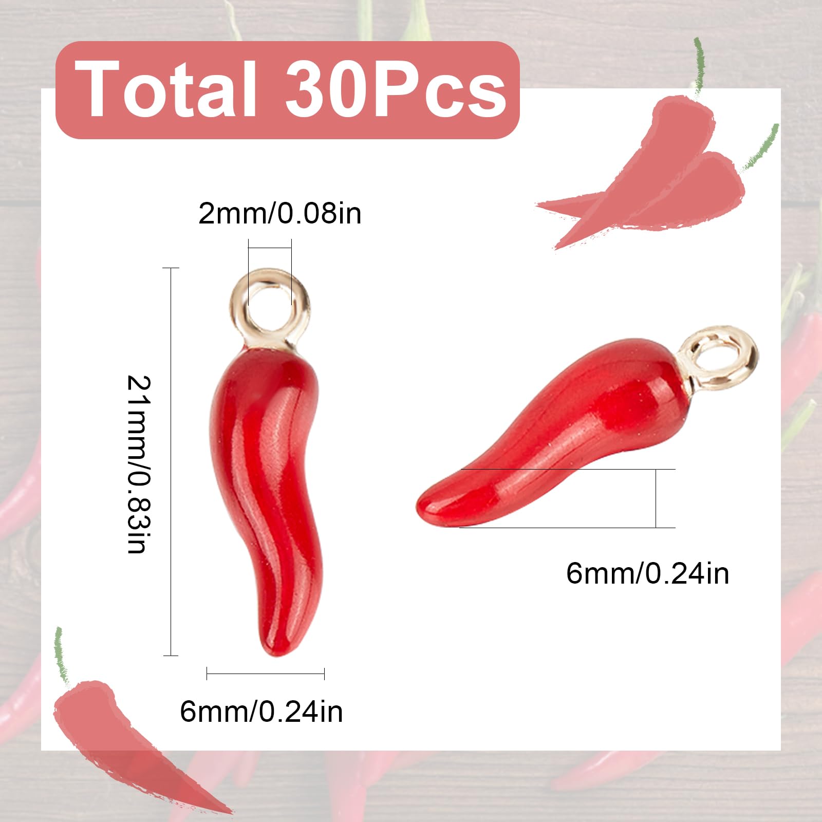 SUNNYCLUE 1 Boîte De 20 Breloques Piment Rouge En Vrac En