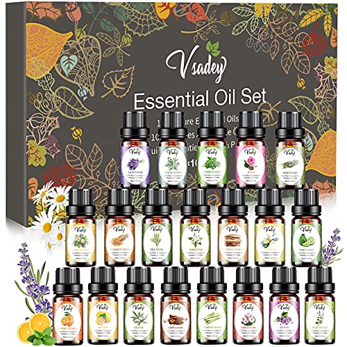 Essential Oils Set, 20*10ml Pure Natural Aromatherapy Oils Kit for Diffuser for Home, Humidifier, Aromatherapy, Massage, Skin & Hair Care - Lavender, Tea Tree, Eucalyptus, Sweet Orange and Sandalwood