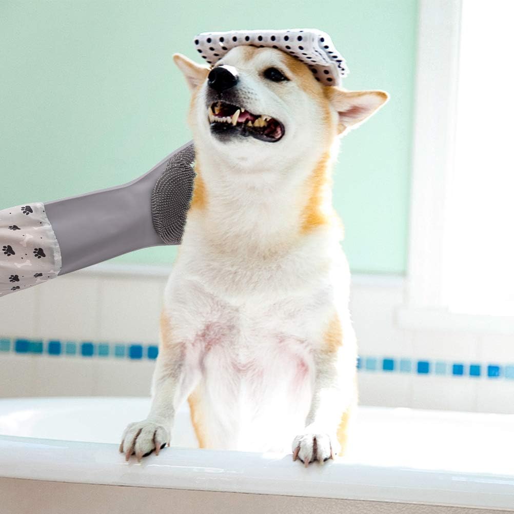 PAWCHIE Extended Edition Pet Grooming Gloves for Dogs & Cats, Waterproof Hair Removal Brush with Longer Silicone Tips, Gloves with Splicing Sleeve for Pet Bathing, Enhanced Five Finger Design